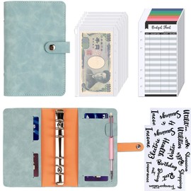 Household Book, A6 Binder, PU Leather with Card Slots, 6 Ring Binder, 6 Hole Budget Binder with 6 Zipper Pockets, Money Management File, Household Management, Document Holder, Waterproof (Cyan)