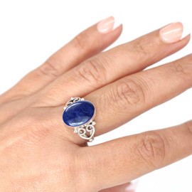 Jeweloporium 925 Silver Ring for Women Size X Blue Genuine Lapis Lazuli Gemstone Costume Silver Ring Engagement Gift Vintage Jewelry