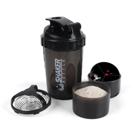 XTKS Shaker Bottle - Protein Shaker Cup with Storage Compartments - Leak-proof Workout Shake Bottles with Mixer for Smooth Mixing-500ML/16oz (PURE BLACK) | XTKS