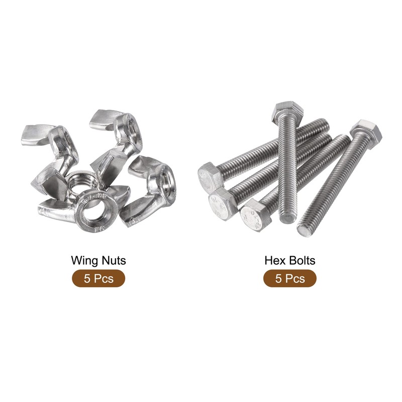 sourcing map 5pcs M8x60mm Hex Bolts, 5pcs M8 Wing Nuts,