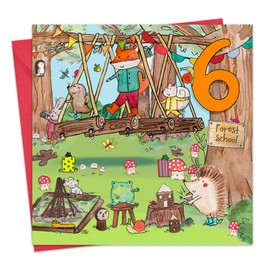 Twizler 6th Birthday Card for Boys & Girls - Animal Forest School - Age 6 Year Old Childrens Happy Birthday Card for Kids