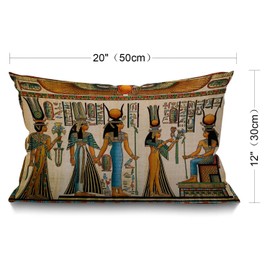 Old Egyptian Cushion Historical Empire Artwork Lumbar Pillow Covers Home Decorative Cotton Linen Pillow Case for Sofa Couch Housewarming Gifts Family Room Décor Rectangle 12 X 20 Inches 30 x 50 cm