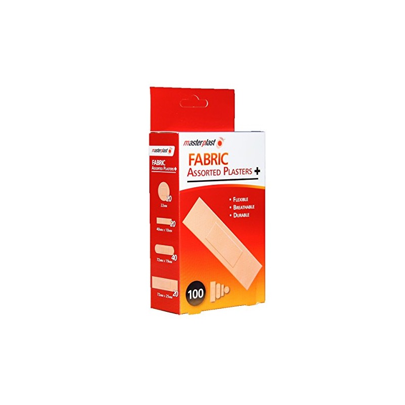MasterPlast Fabric Assorted Plasters Box 100 - Flexible, Breathable &