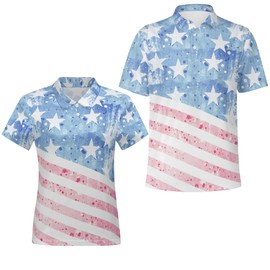 Men's USA Flag Stars and Stripes Couple Golf Shirts, American Flag Patriotic Matching Hawaiian Golf Shirt for Couple,Performance Moisture Wicking Dry Couple Polo Shirt L