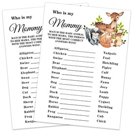 Baby Shower Game Cards, Safari Animals Who is My Mommy Game Card for Baby Shower Party，Funny Icebreak Baby Shower Party Games Ideas Activity for Parent-to-be, Fun and Easy, 30 Cards