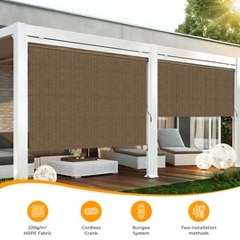 HOMEDEMO Outdoor Roller Shades for Patio, 6'W x 6' H(WxH) Mocha Roll up Shade for Outside，Sun Roller Shade Cloth Roll Blinds Cordless Waterproof for Porch Gazebo Pergola Balcony Backyard