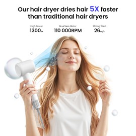 Hair Dryer, BeautiFlow 110,000 RPM High-Speed Brushless Motor Ionic Blow Dryer, with Diffuser Hair Dryer & Smoothing Nozzle, Low Noise Lightweight for Home/Travel/Salon, No Heat Damage