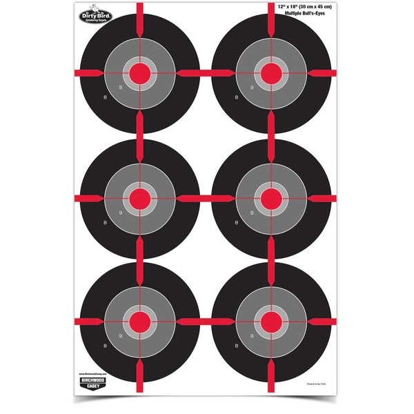 Birchwood Casey Non-Adhesive Dirty Bird 12"x18" Splattering Targets Practice Shooting for Indoor and Outdoor Use, Multi-Bullseye - 8 Targets