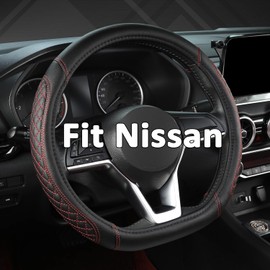 West Llama - Funda para volante de automóvil de fondo plano para Nissan, funda para volante en forma de D para Rogue, Altima, Kicks (Diamante acolchado - Negro+Rojo-Tamaño estándar)
