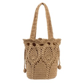 MEGAUK Women Woven Shoulder Bag Straw Tote Bag Summer Beach Bags Handmade Shoulder Bag with Drawstring for Beach Pool Vocation