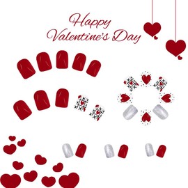 Short Almond Press On Nails 24PCS Short Square Fake Nails Silvery White Grid Love Nail Design Stripe Press Glitter Full Cover False Nails Match Acrylic Glue on for Women French Manicure