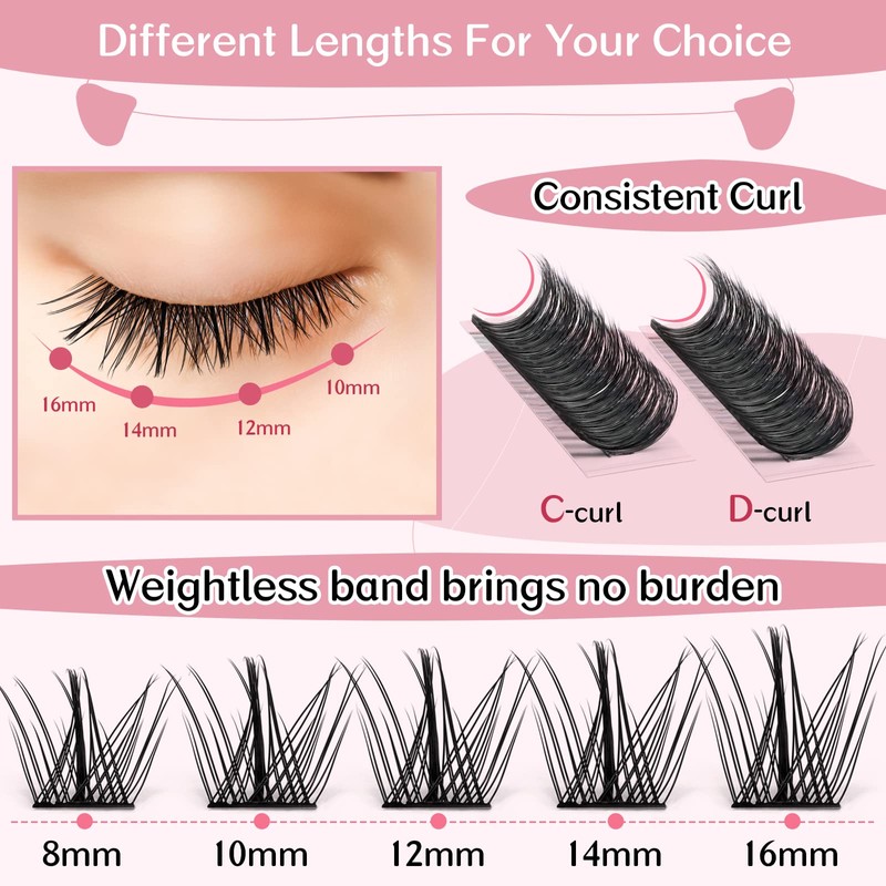Cluster Eyelashes, Pack of 72 Individual Eyelashes, Eyelash Clusters, DIY