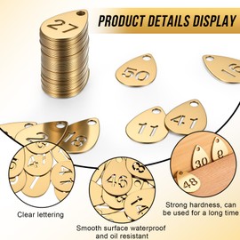 Tudomro 1-50 Key Tags with Numbers, Brass Number Tags Key Ring Metal Keychain Labels Coat Check Labels for Dormitory Keys House Cabinet Lockers