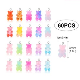 60 Pcs Cute Bear Charm Pendants, Gummy Resin Bear Charms Pendants in 15 Colors, Bear Necklace Charms for Earring Bracelet DIY Jewelry Making Pendants, for Children Girls