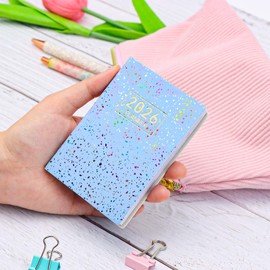 2026 Mini Pocket Planner Calendar 4"x3" for Purse Starlight Black PU Leather Dated Planner Daily Weekly Schedule Notebook (Dazzling Blue)