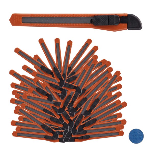 Relaxdays, Orange Cutter Knife Set of 100, Secure Snap-On, 9 mm Snap-off Blades, Knife for Cardboard & Wallpaper, for Crafts, Standard