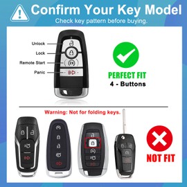 Key Fob Cover for Ford - Premium Soft TPU Shell Full Protection Case with Keychain, Fits Bronco Sport Maverick Ranger Explorer Expedition Escape Edge Mustang F150 F250 F350 Fusion, Gray 4-Button