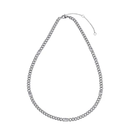 LuckyLy Cadena Plata con Zirconia Cúbica tipo Cubana, Collar Mujer de Acero Inoxidable Color Plata – Joyería ideal como Regalos para Mujer Cumpleaños, Regalos para Mamá, Modelo Kary Plata