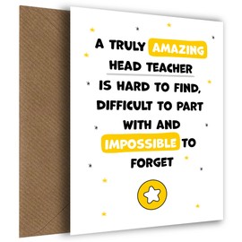 Head Teacher Thank You Card - Impossible to Forget - Appreciation Card for Head Teacher to Express Thanks to Him or Her - Leaving, Retirement