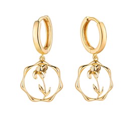 ABDOT Gold Dainty Birth Flower Earrings 14K Gold Plated Floral Huggie Hoop Earrings for Women Wildflower Earrings Valentines Day Earrings Feb Iris Earrings