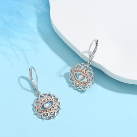 Lotus Flower Earrings 925 Sterling Silver Evil Eye Lotus Flower Dangle Earrings Yoga Spiritual Earrings Evil Eye Earrings Yoga Lotus Flower Earrings Evil Eye Jewelry Gift for Women Teens