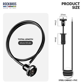 ROCKBROS Road-to-Sky Bicycle Cable Lock Mini Bicycle Lock as Handlebar Plug End Plug Multifunctional Hidden 65 cm for City Bike Road Bike MTB