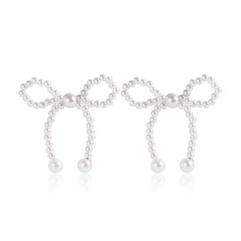 TOFBS Pearl Bow Earrings Gold and Silver Elegant Bow Stud Earrings Hypoallergenic Cute Statement Butterfly Earrings Jewellery Gift for Women and Girls Ladies, Acrylic