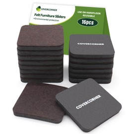 COVERCORNER Felt Furniture Sliders for Hardwood Floors 16 PCS - 3 1/2 inch Square Furniture Moving Slider – Heavy Duty Felt Movers Sliders Chair Legs Floors Protectors (for Hardwood Floors)-Brown