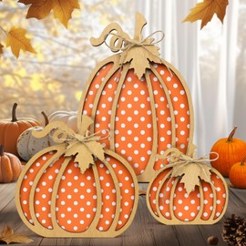 Catephe Fall Decor for Home, 3 Pcs Wooden Fall Decorations, Fall Pumpkin Decor Self Sitters, Autumn Thanksgiving Pumpkin Table Mantel Decorations