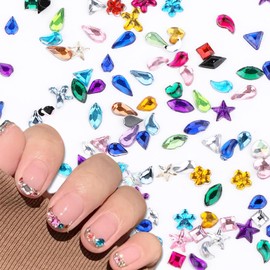 Kinretixia 3000 Pieces Coloured Nail Pendants, 3D Rhinestones French Style, Colorful Nail Gems in Multiple Shapes, Cute Nail Accessories Decoration for Women