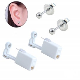 4 Pack Ear Piercing Gun Disposable Self Mixed Colours Ear Piercing Gun Kit Safety No Pain Ear Piercing Gun Kit with Stud (Silver)