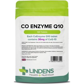 Lindens Coenzyme Q10 30mg - 120 Tablets- Popular for Statin Users | Protection from Oxidative Stress | CoQ10 Ubiquinone | Ubiquinol | Made in The UK, Letterbox Friendly