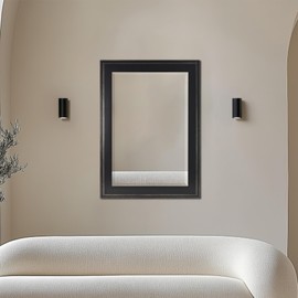 Head West Distressed Black Two-Step Framed Beveled Wall Mounted Vanity Mirror, Decorative Mirrors for Wall Decor, Bathroom Mirrors for Over Sink, Bedroom, Living Room, Entryway 31.5" x 43.5"