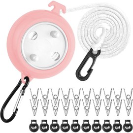 ZIOYANE 10m Retractable Washing Line, Durable Portable Clothesline for Camping Travel Washing Line Adjustable Drying Rope with 20 Clips and 10 Hooks for Indoor/Outdoor Use in The Garden or Bathro