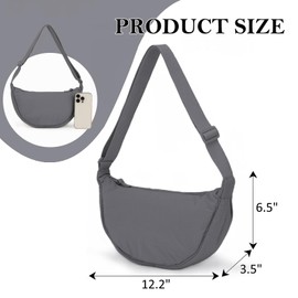 Fecialy Half Moon Crossbody Bag for Women Men Hobo Nylon Shoulder Bag Dumpling Bag Casual Travel Sling Bag, gray, 风格