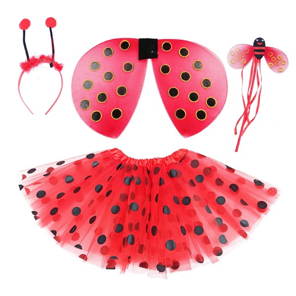 Danballto Ladybug Costume for Toddler Girls Tutu Wings Kids Halloween Costume for Girls Party Favo Dress Up r (red Black)