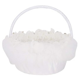 Lightweight Elegant Wedding Girl Flower Basket with White Satin Decorated Candy Basket