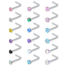 Incaton 20G Stainless Steel Nose Ring Studs Hypoallergenic Nose Rings L Shaped Screw Studs Rings Heart Diamond Nose Ring for Women Men C