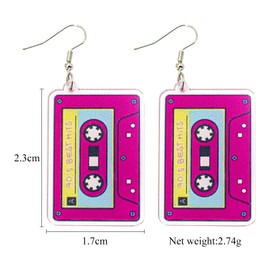 Colorful 70s 80s Retro Cassette Tape Resin Acrylic Dangle Earrings - Unique Vintage Jewelry for Women,Mothers Day Gifts