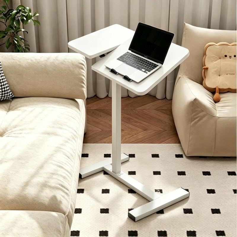 Saifu Adjustable Overbed Table, 23.6"x15.8", Height 25"-38.6", White