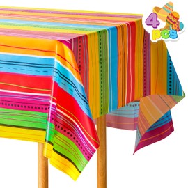 JOYIN 4 pcs Cinco De Mayo Printed Plastic Tablecover for Fiesta Decor, Muti-Colored (54 x 108 INCHES) Tablecloth for Fiesta Decorations, Taco Night, Birthday, and Mexican Themed Party