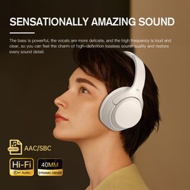 iKF T1/T1 Pro/T1 Max Wireless Bluetooth Over-Ear Headphones, 100H Battery, HiFi Sound, ANC, Multi-Device Connection, App Control, Wired Mode, for Travel, Work, Gaming, Music T1 Pro Offwhite