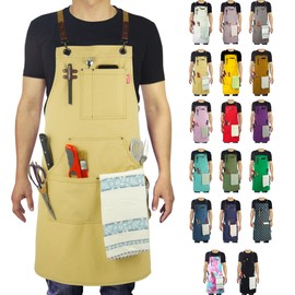 Stenffy Kitchen Apron, Work Apron, Canvas, Multiple Pockets, Gardening, Painting, BBQ, Artist, Carpenter, Sizes M to XXL, Amber