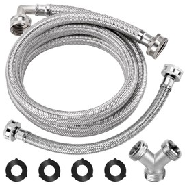 Upgraded 6Ft Steam Dryer Hose Kit by Puxyblue Includes 6Ft Braided Stainless Steel hose with 90 Degree Elbow, 1Ft Inlet Adapter Hose, Y-connector - Burst Proof Line Fit for All Steam Dryers