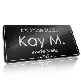 Custom Name Tag, Custom Name Badge, 1.5" x 3", 18 Colors, Durable Engravable Impact Acrylic Material, Made in The USA by My Sign Center (Black-Silver)