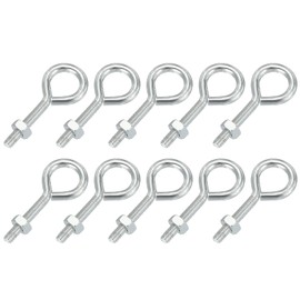 PATIKIL M3x16mm Eye Bolts, 10 Pcs Carbon Steel Threaded Eyebolt Eye Hooks Screws with Nut for Hanging or Securing Cables Silver