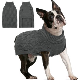 FUAMEY Dog Sweaters for Medium Dogs,Cold Weather Dog Knitwear,Thick Warm Dog Turtleneck,Dog Pullover Cable Sweater,Dog Winter Clothes for French Bulldog,Boston Terrier,Beagle Grey M