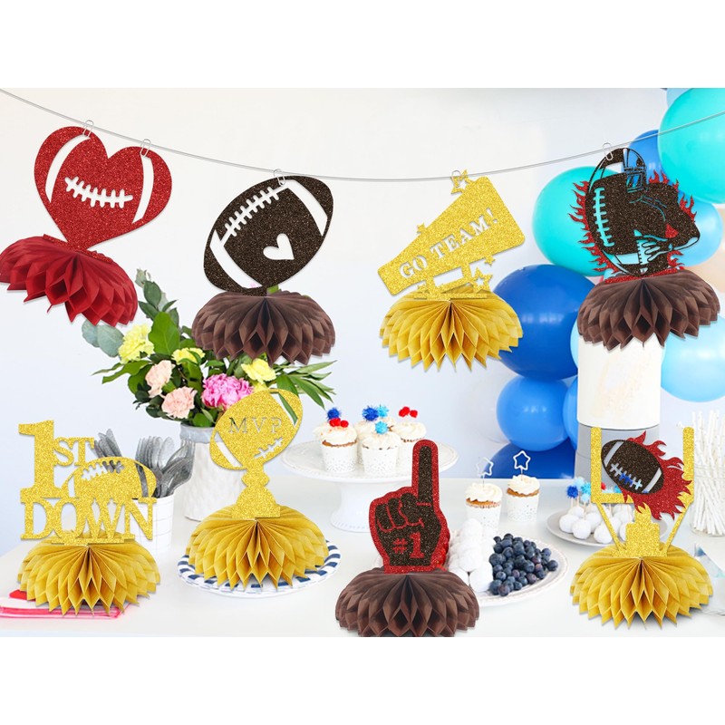 8Pcs Football 1st Birthday Honeycomb Centerpieces Baby Shower Rookie of