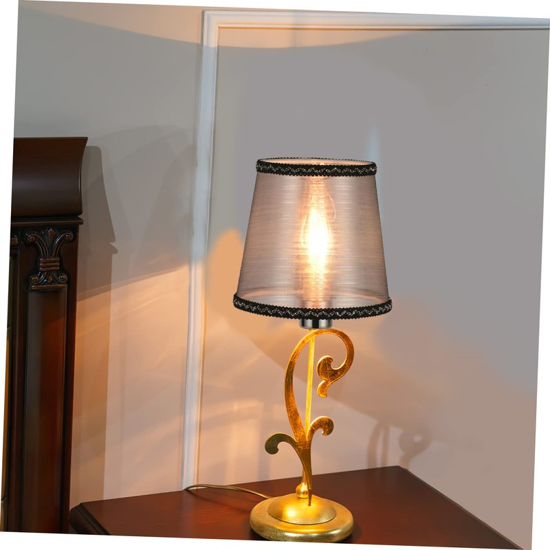 Alipis Decorative Lampshade Small Clip-on Lamp Shades Black Silver Thread