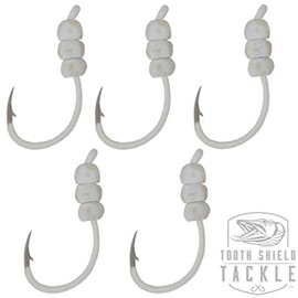 Tooth Shield Tackle Tungsten Weighted Ice Fishing Deadstick Plummeting Hooks Weighted Tip-Up Hooks/Tip Down Hook Walleye Crappie Perch Tungsten Jigs [Glow/White 5 Pack]